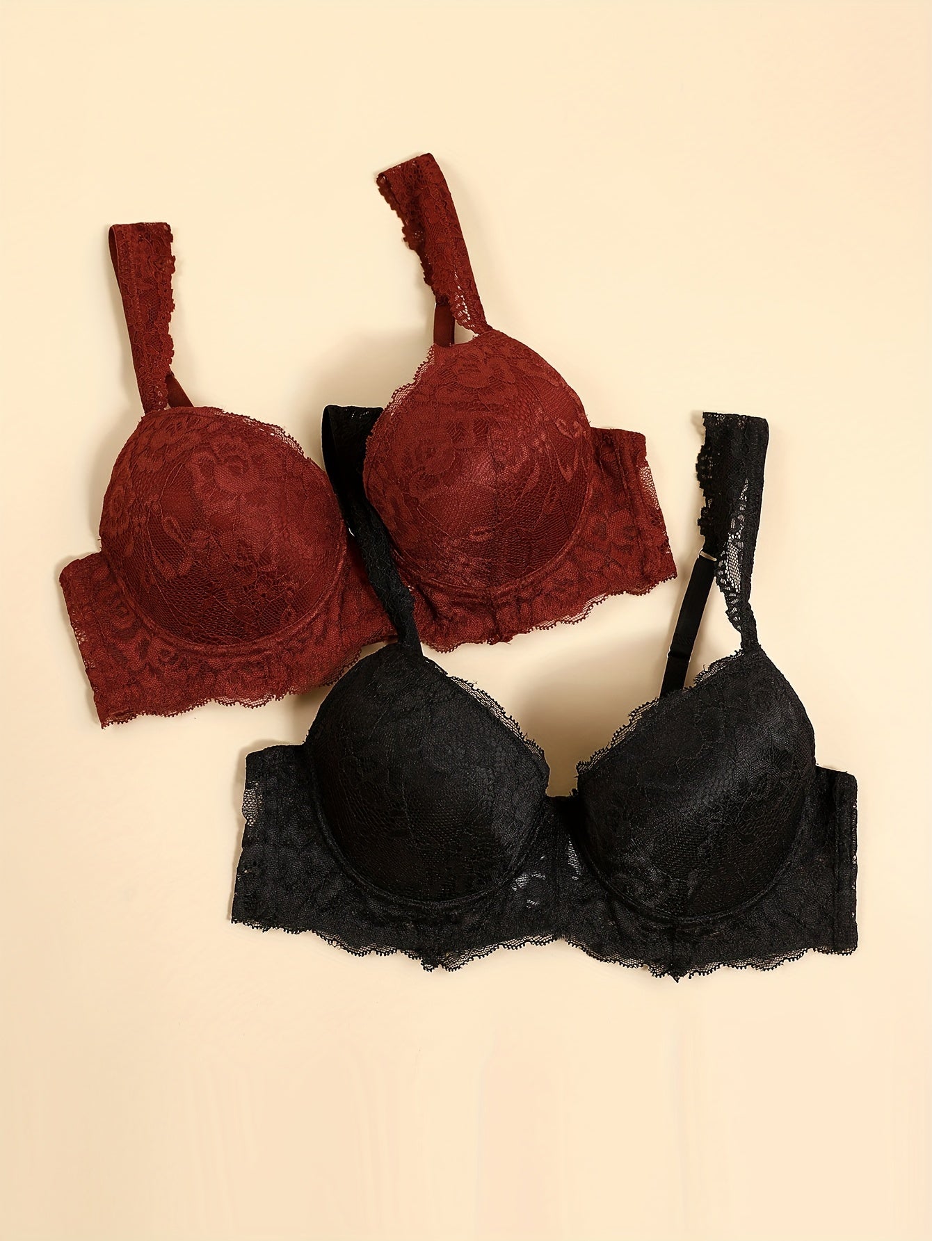 2 Pcs Lace Push Up Bra Comfy Everyday Lingerie Women's Underwear