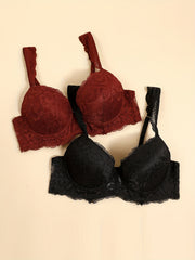 2 Pcs Lace Push Up Bra Comfy Everyday Lingerie Women's Underwear
