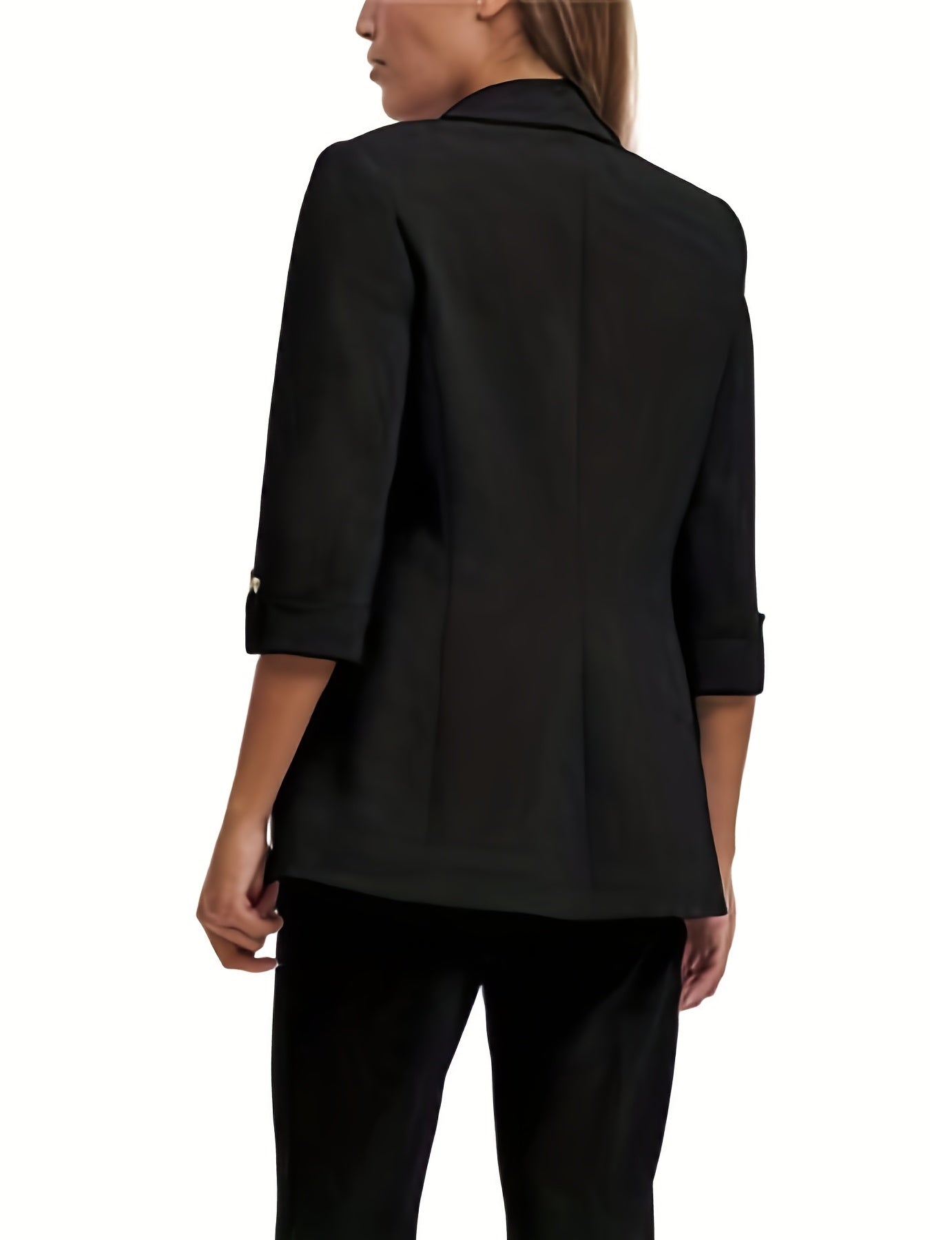 Solid Open Front Blazer Lapel 3 4 Sleeve Blazer For Office & Work