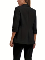 Solid Open Front Blazer Lapel 3 4 Sleeve Blazer For Office & Work
