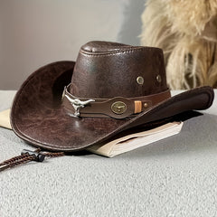 Leather Cowboy Hat With Belt Decor for Outdoor Activities