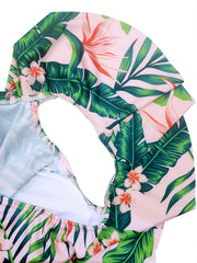 Baby Girls Leaf Graphic Print One Piece Swimsuit
