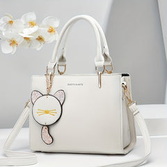Letter Decor Square Tote Bag with Pendant Women's Shoulder Bag & Purse