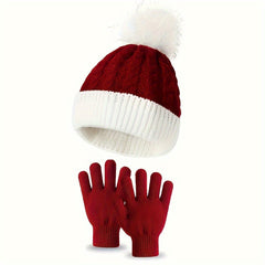 Kids Windproof Knitted Hat and Gloves Set for Winter