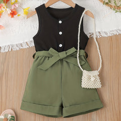 Girls Ribbed Sleeveless Romper Jumpsuit with Belt