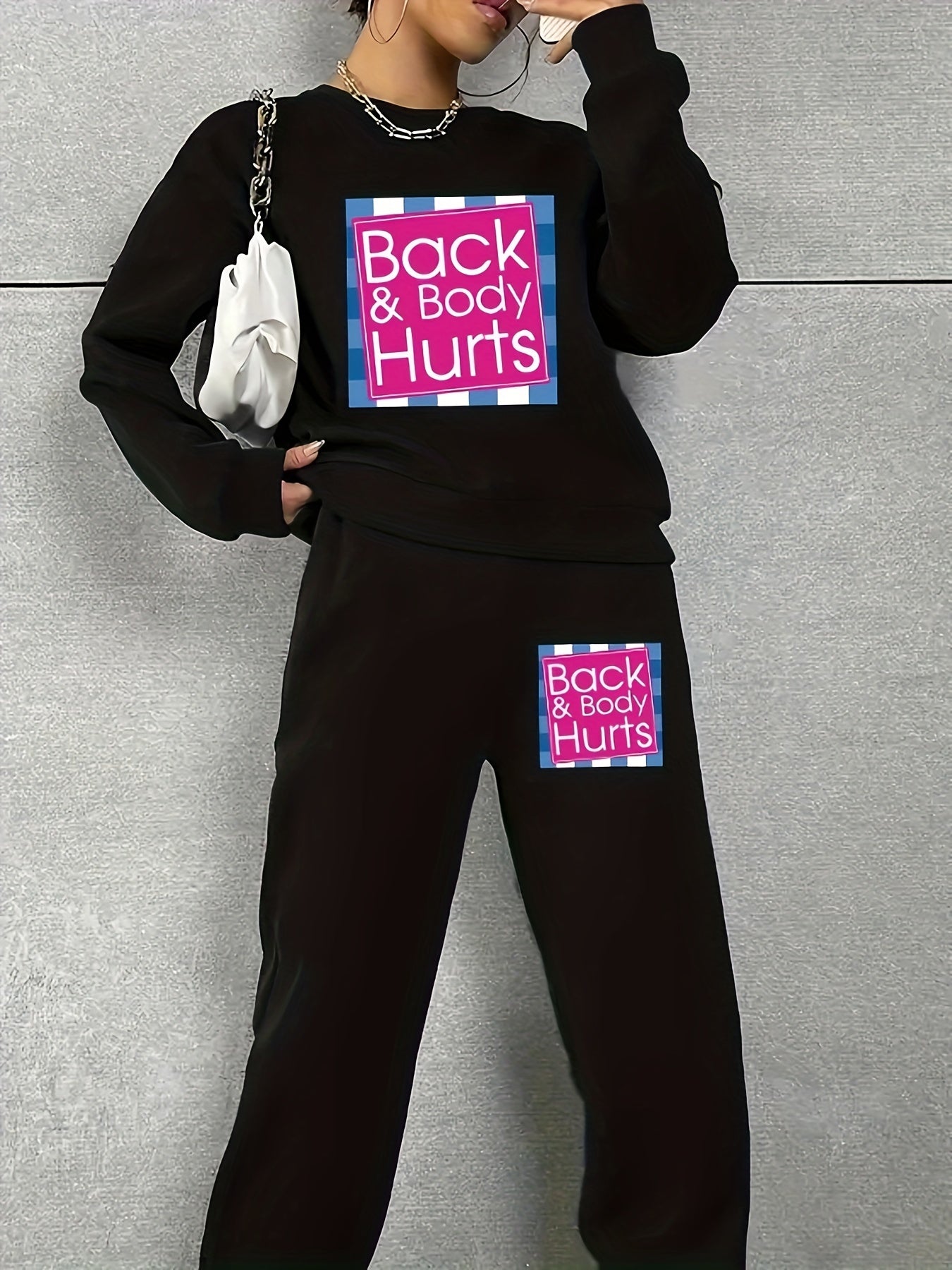 Women's Plus Art Letter Print Fleece Sweatshirt & Jogger Sweatpants Set