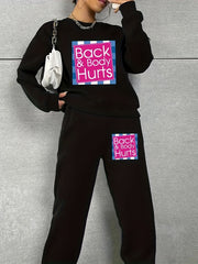 Women's Plus Art Letter Print Fleece Sweatshirt & Jogger Sweatpants Set