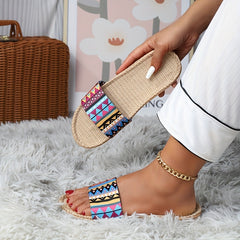 Women's Geometric Flat Slides Ultra Light Slip On Shoes Casual Beach Slides