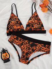 Pumpkin Print Plunge Bra & Panties Set