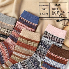 5 Pairs Geometric Pattern Warm Mid Tube Socks Women's Stockings