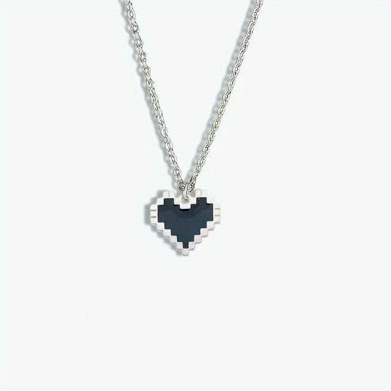 Creative Mosaic Heart Hollow Pixel Heart Pendant Necklace