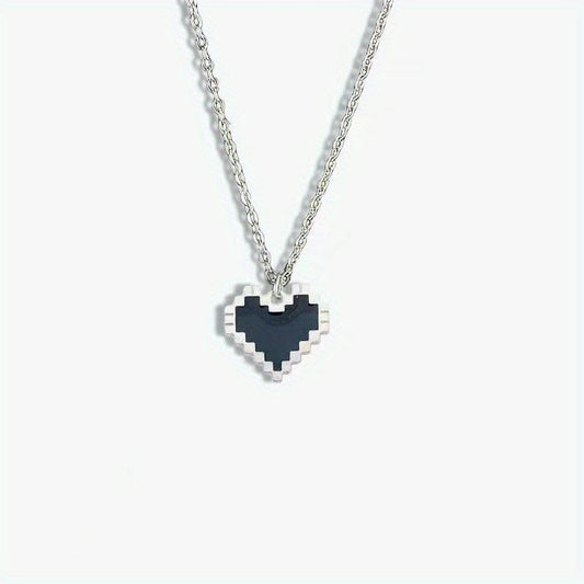 Creative Mosaic Heart Hollow Pixel Heart Pendant Necklace
