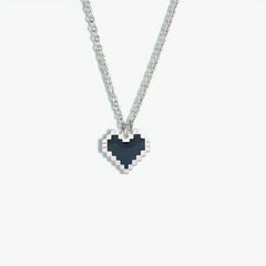 Creative Mosaic Heart Hollow Pixel Heart Pendant Necklace