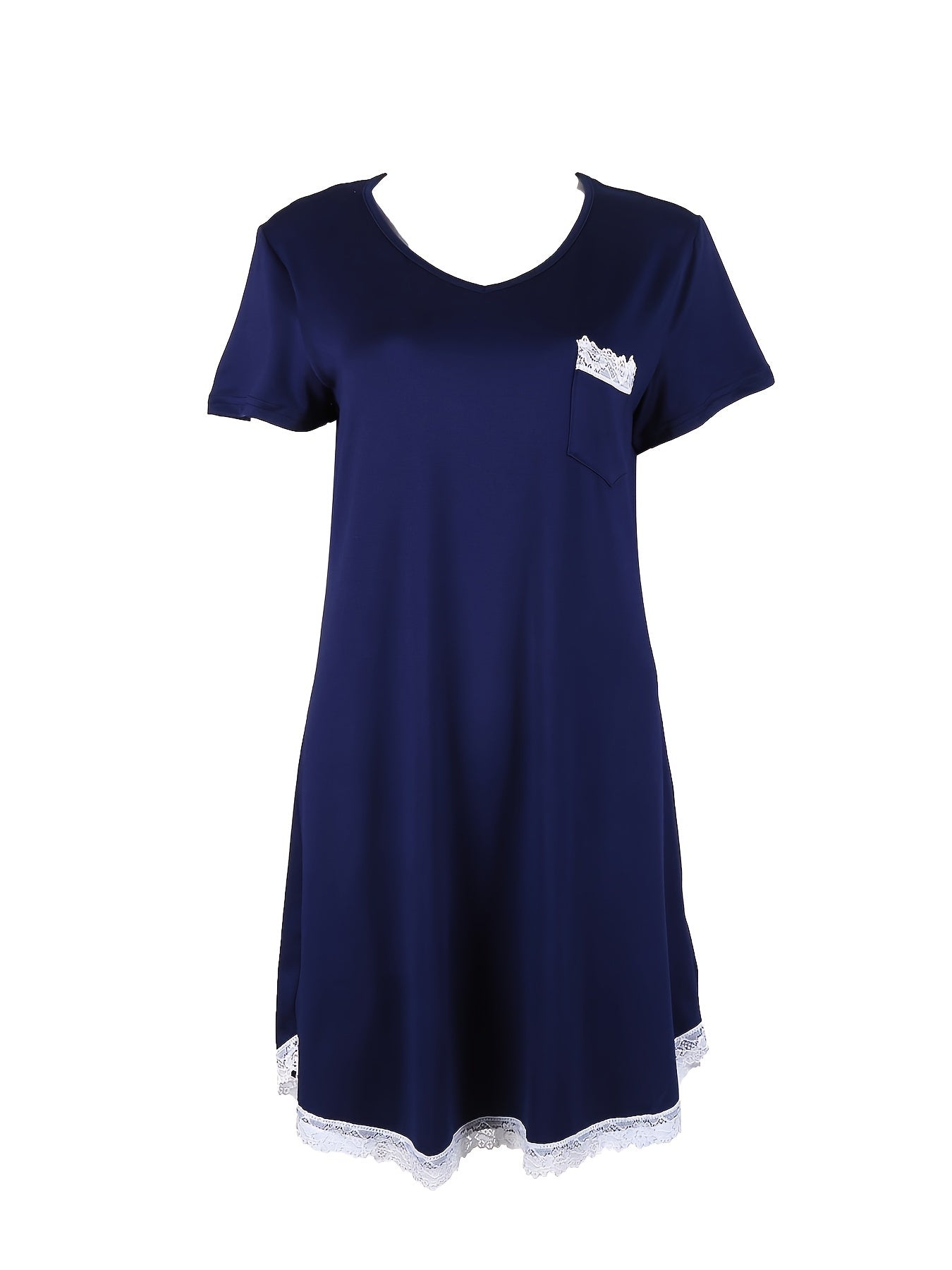 Lace NightDress Short Sleeve V Neck Pajama Dress Women's Sleepwear
