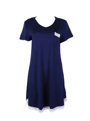 Lace NightDress Short Sleeve V Neck Pajama Dress Women's Sleepwear