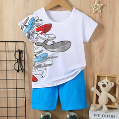 Boys Whale Print Casual Outfit T-shirt & Shorts Kids Summer Clothes Set