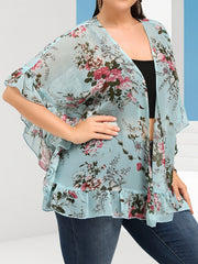 Floral Print Plus Size Kimono Beach Cover Up