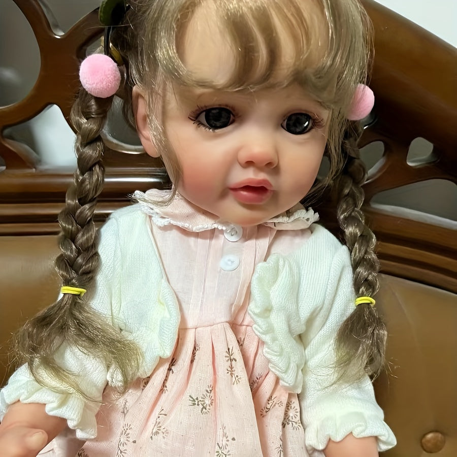 22in Reborn Dolls Handrooted Hair Full Vinyl Waterproof Accompany Toy