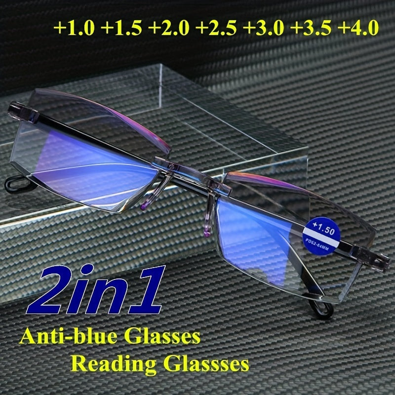 Rimless Anti Blue Light Glasses for Men Women 1.0-4.0