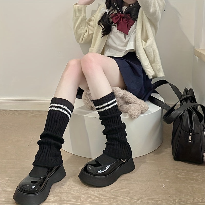 Striped Knitted Leg Warmers Colorblock Knee High Socks