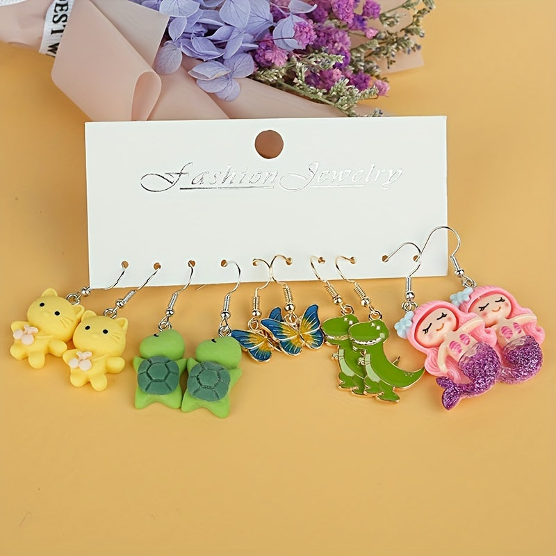 Girls Mermaid Butterfly Dinosaur Turtle Drop Earrings Party Birthday Gift