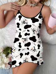 Cow Print Nightdress Crew Neck Sleep Dress Women's Sleepwear & Dresses