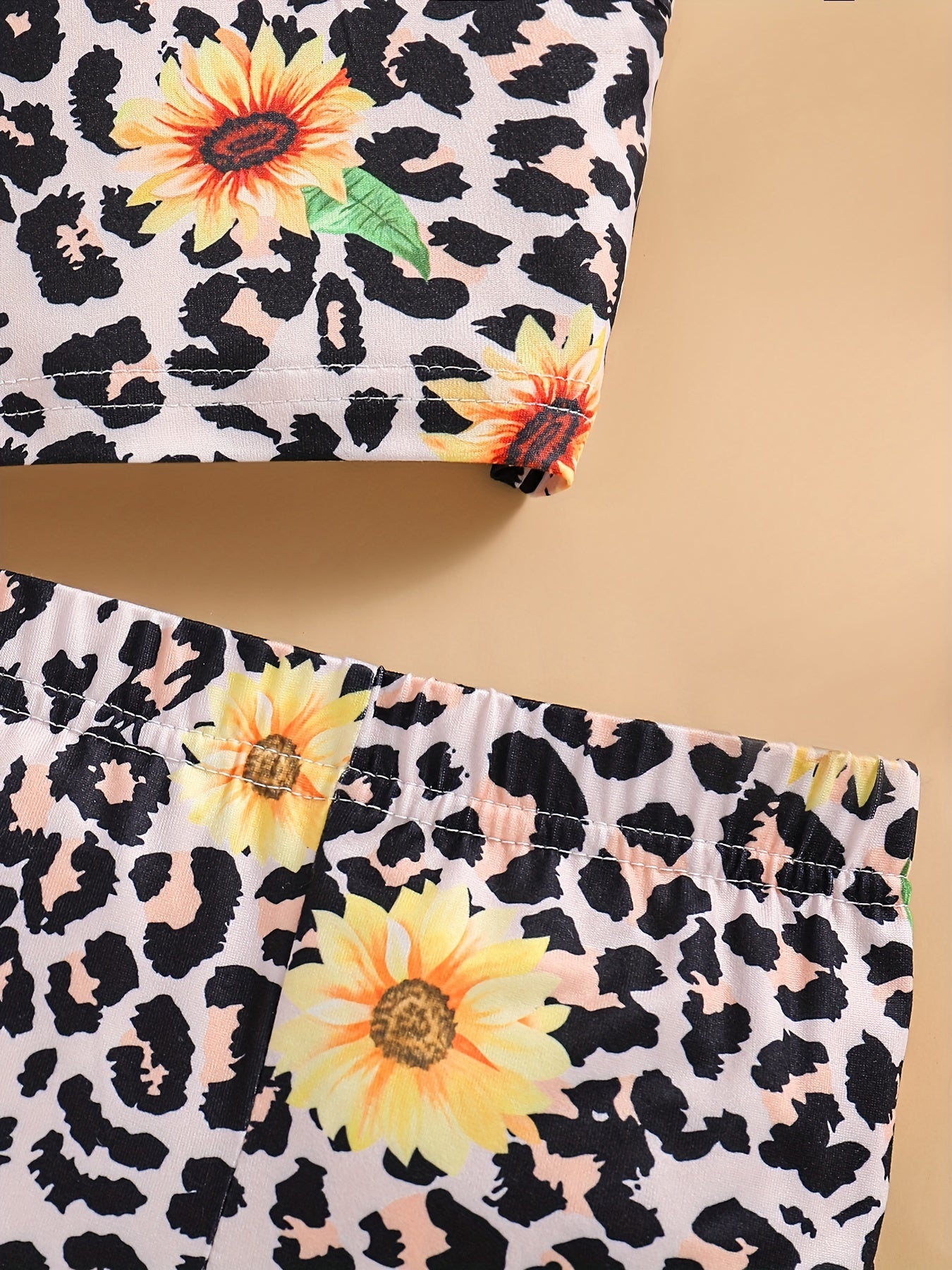 Girls Sunflower & Leopard Graphic Camisole Shorts Set for Party Beach
