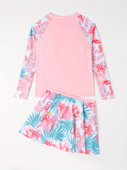 Girls Swimsuit 2pcs Long Sleeve T shirt & Skirts Tropical Floral Print