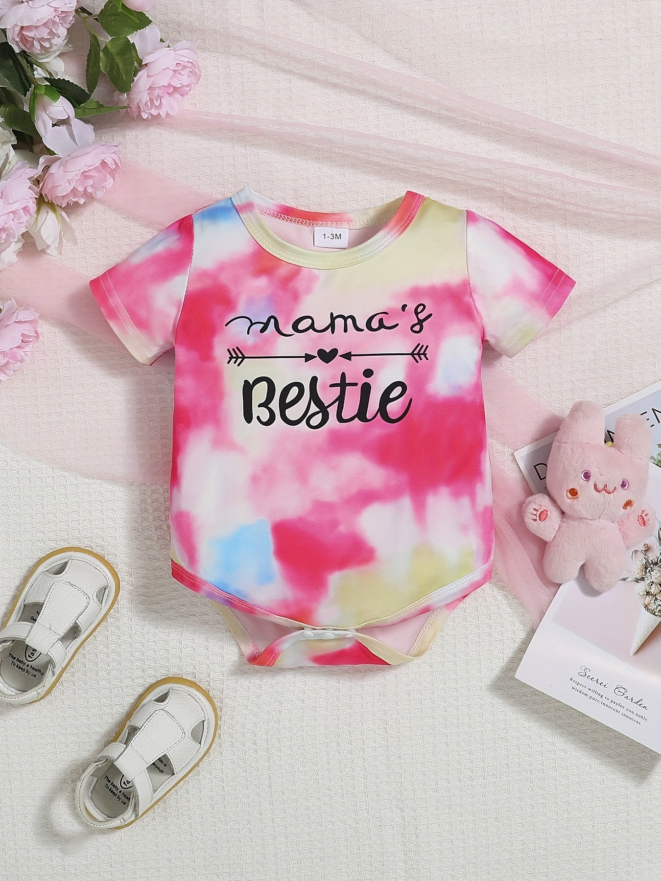 Baby's Striped Romper with Letter Graphics - Short Sleeve Onesie