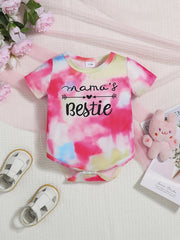 Baby's Striped Romper with Letter Graphics - Short Sleeve Onesie