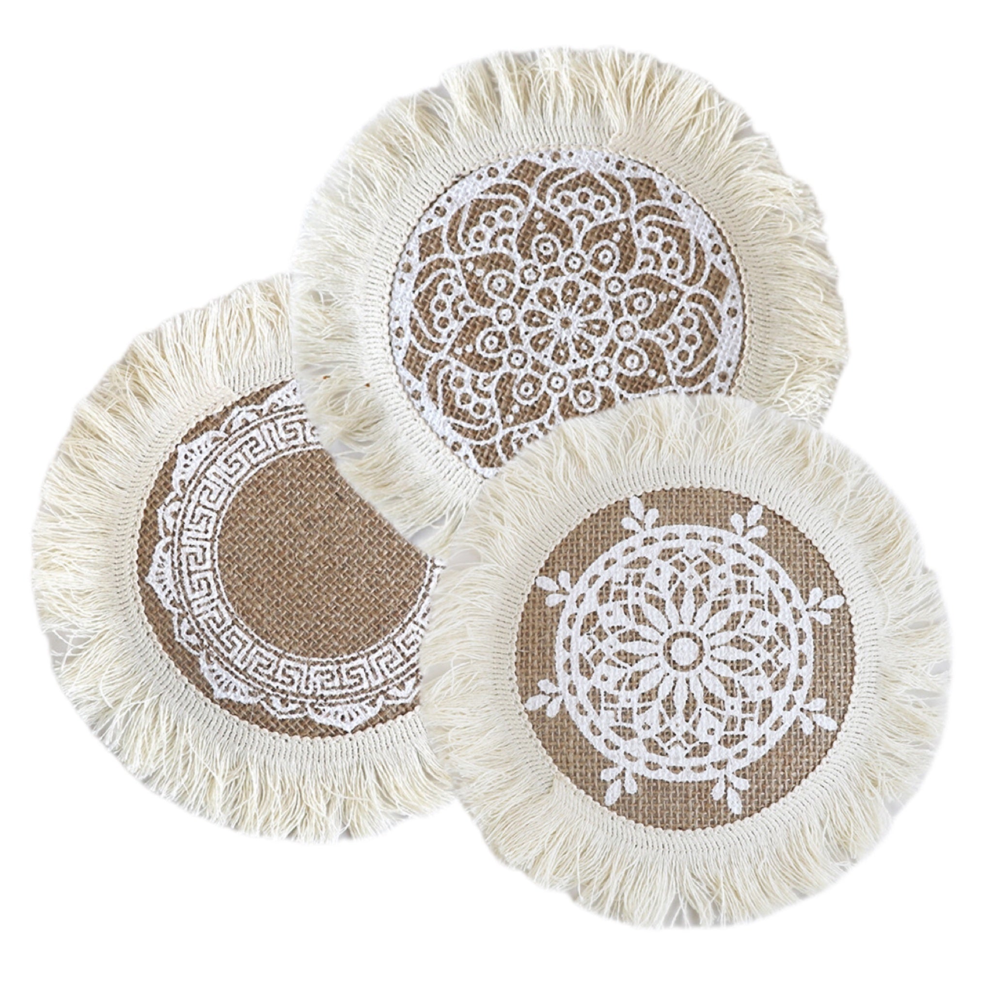 3pcs Bohemian Woven Tassel Coasters Christmas Theme Home Decor Placemats