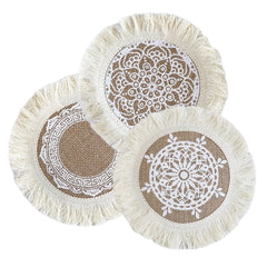 3pcs Bohemian Woven Tassel Coasters Christmas Theme Home Decor Placemats