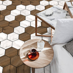 11pcs Marble Wood Grain Hexagon Floor Stickers Waterproof Non slip