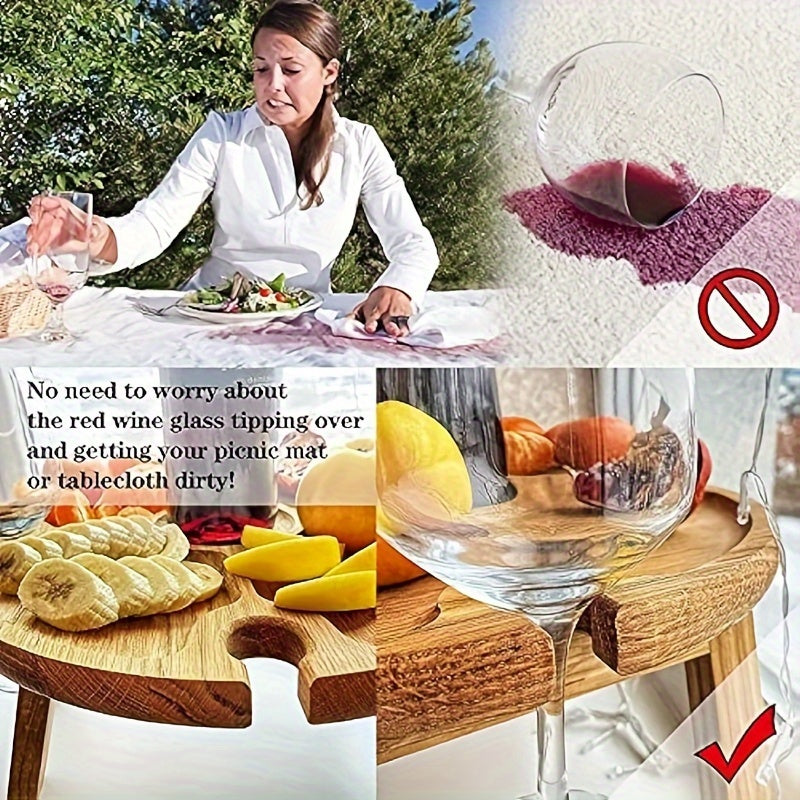 Wooden Folding Picnic Table Wine Glass Holder