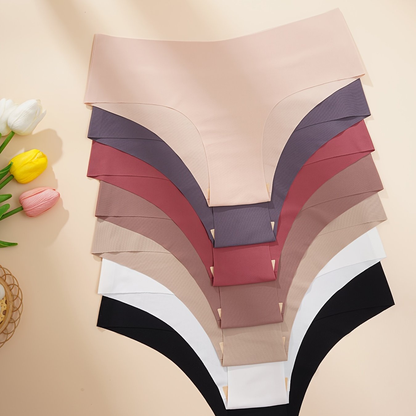 7pcs Solid Panties Comfy Seamless Stretchy Intimates Women's Lingerie