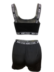 Letter Tape 2pc Set Crop Cami Top & Biker Shorts Outfits Women