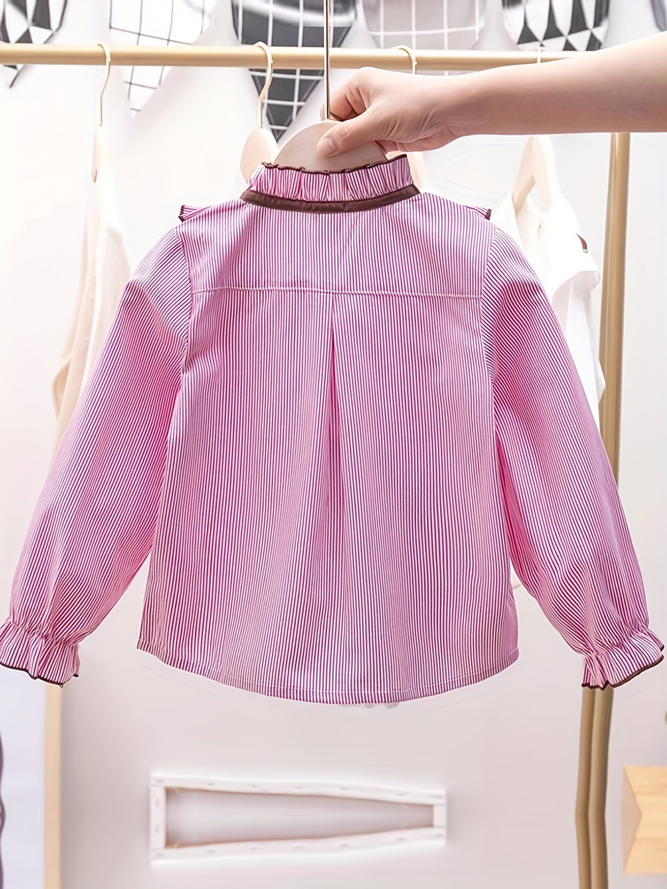 Girls Striped Preppy Shirt Button Down Bow Blouse