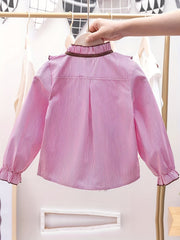 Girls Striped Preppy Shirt Button Down Bow Blouse
