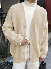 Solid V Neck Cardigan Men's Casual Button Up Coat Fall Winter