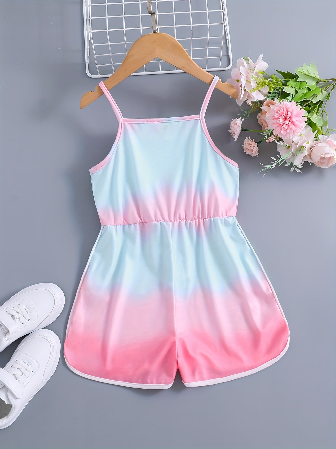 Girls Gradient Block Cami Rompers Jumpsuits