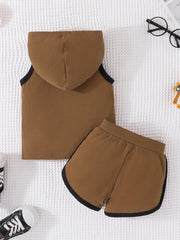 Boys Casual Sports Outfit Hooded Vest Shorts Set