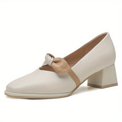 Bowknot Decor Chunky Heels Square Toe Outdoor Shoes