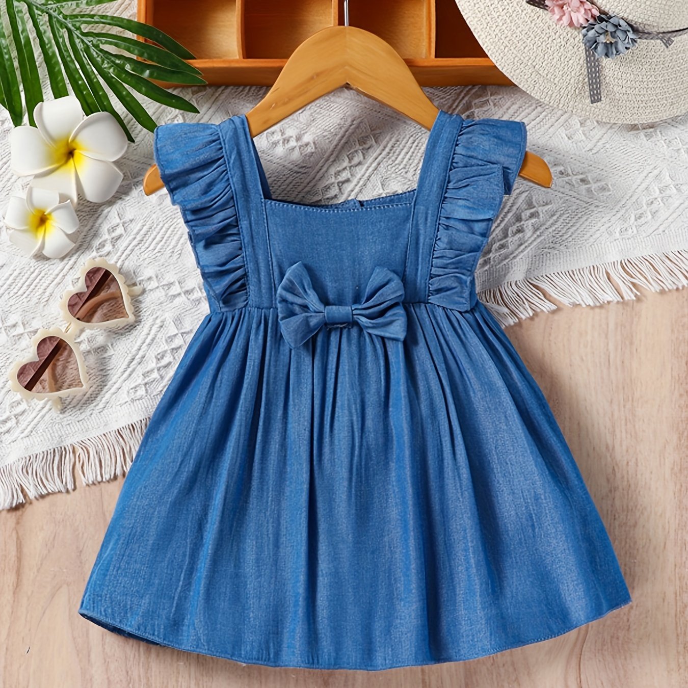 Baby Girl's Casual Bowknot Ruffle Trim Dress for Summer