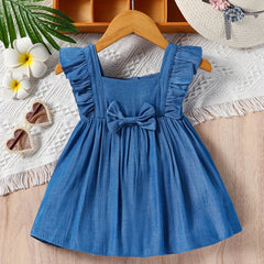 Baby Girl's Casual Bowknot Ruffle Trim Dress for Summer