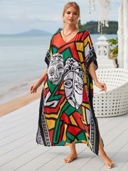 Boho Cover Up Women's Plus Allover Print Batwing Sleeve