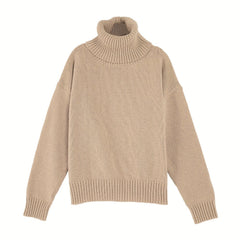 Casual Sweater Women's Plus Solid High Neck Pullover Jumper