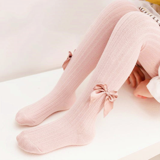 Baby Girls Cable Knit Tights with Bow Pink