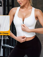 Zip Front Sports Bra Longline Fitness Crop Top Gym Yoga Workout Shirt