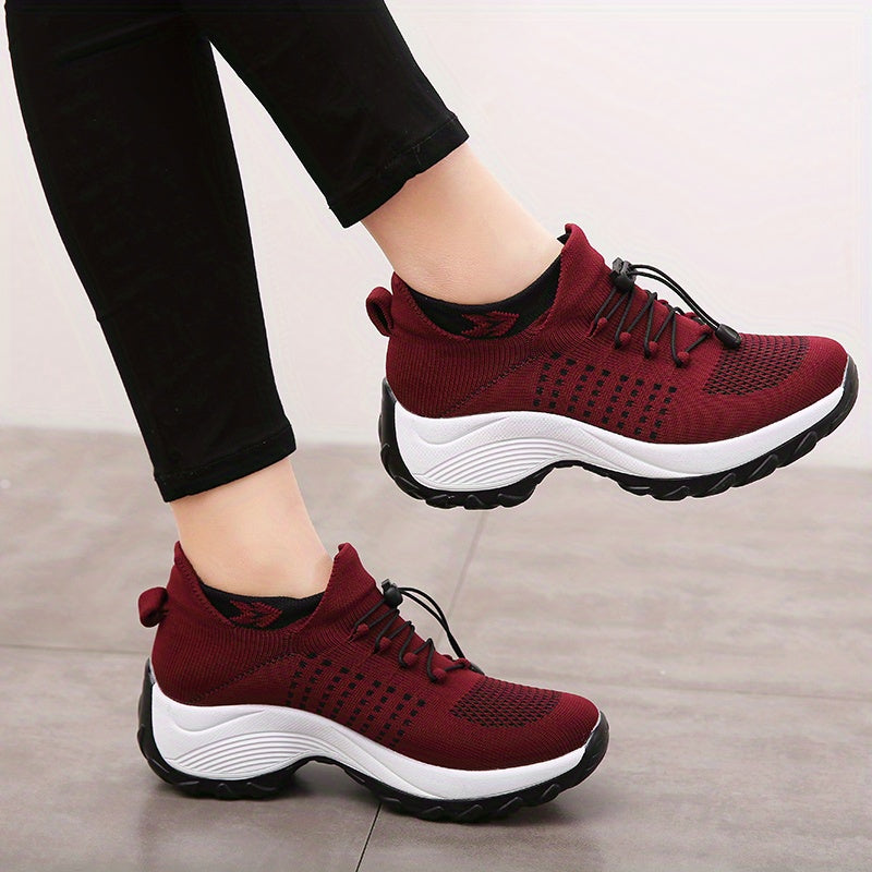 Women's Lace Up Flying Woven Walking Shoes Non Slip Chunky Sneakers
