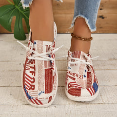 Women's Flag Print Loafers Lace Up Outdoor Sneakers Lightweight Shoes